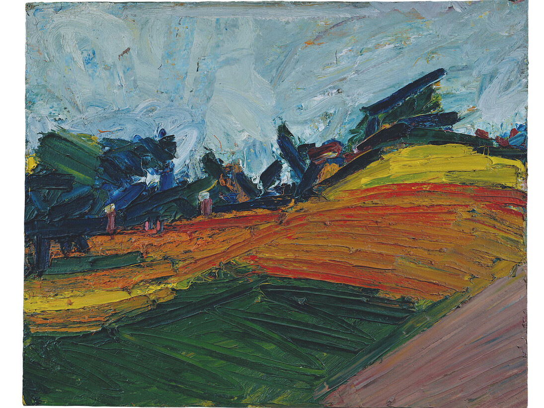 Frank Auerbach, Primrose Hill, 1971, Oil on board, 1141 x 1393 x 110 mm, Private collection, courtesy of Daniel Katz Gallery, London © Frank Auerbach, courtesy Marlborough Fine Art
