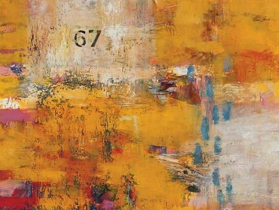 Verona Sorensen, Yellow Sari, oil, wax and sand on canvas, 81 cm x 122 cm
