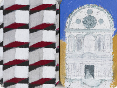 Joe Tilson, The Stones of Venice Santa Maria dei Miracoli Diptych, 2015, acrylic on canvas on wood panels, 29 x 38 cm, © Joe Tilson, courtesy Marlbo. (Detail)