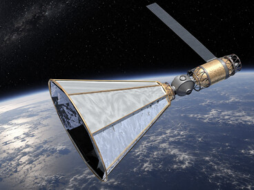 Artist’s concept of a proposed United Launch Alliance orbital propellant depot equipped with large sun shields designed to protect cryogenic fuel storage in space
