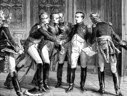 A vintage engraving illustrating Napoleon’s triumphant return to the Tuileries on March 20, 1815, marking his brief resurgence during the Hundred Days