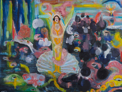 Cathy O'Reilly Hayes: Venus With Octopus, 2017. Oil on canvas. 28" x 38". Courtesy of J. Cacciola Gallery W and the artist. 
