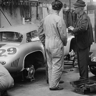 Behind the scenes, Le mans, 1963. Courtesy of M.A.D.Gallery