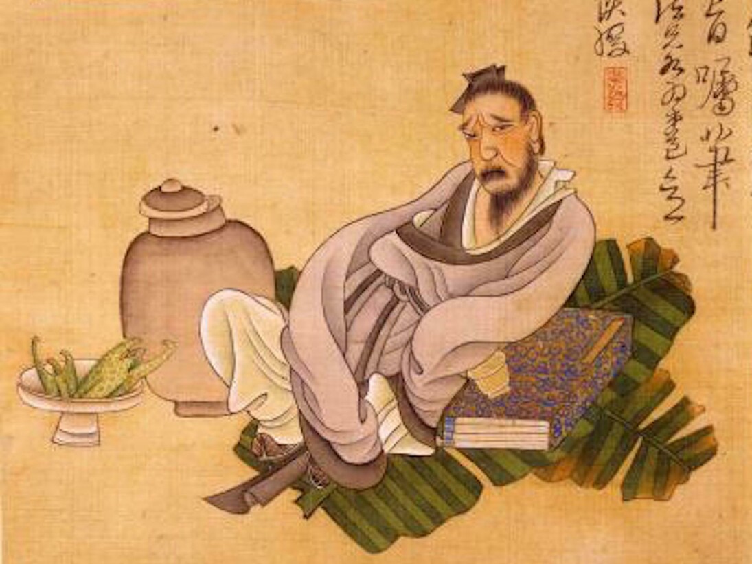 Chen Hongshou (1599–1652) , Self-image , Ca. 1633, Album of eleven paintings; ink and color on silk, 8 3/4 x 8 9/16 in. (22.2 x 21.7 cm). Gift of Mr. and Mrs. Wan-go H. C. Weng, 1999 999.521a-k