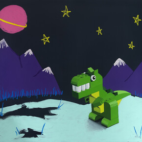 Adam Umbach, Space Hunt, 2023, oil, enamel, and oil stick on canvas, 68x74 inches. Courtesy of the artist and Cavalier Gallery