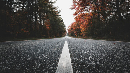 An autumn road on a cloudy day