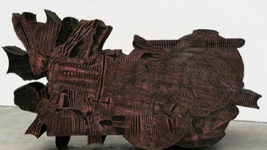 Template, 2013, Carved and painted basswood with wax crayon, 41.5 x 75 x 13.5"