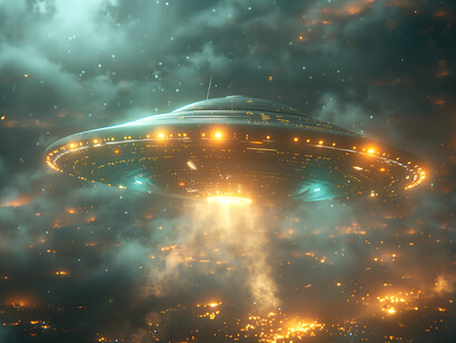 A UFO flying through the night sky