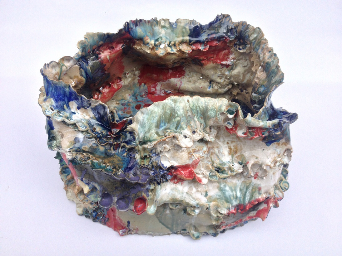 Jesse Wine, Gorgeous Stuff, 2014, glazed ceramic, 22 x 21 x3 in (55 x 53 x 7 cm)