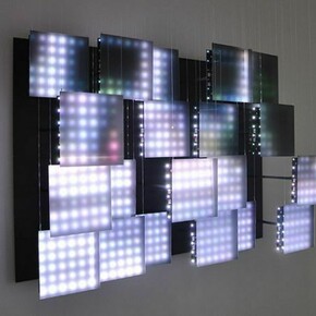 Jim Campbell, Untitled (Commuters), 2014, LEDs, metal, wire, custom electronics, 43 x 63 x 18 1/2 inches