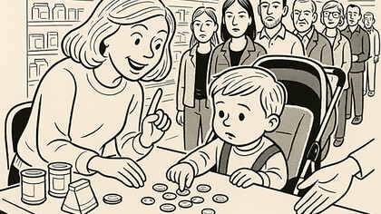 Counting change at the checkout, Crookes