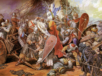 Esta imagem retrata a Batalha de Ourique, que ocorreu em 25 de julho de 1139