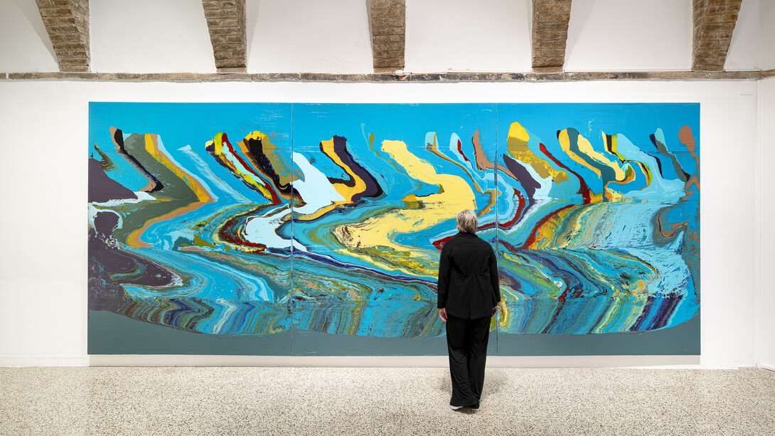 José Yaque - Turquesa con impurezas I 2022, triptych, acrylic paint, total dimension 230 x 570 cm, each panel 230 x 190 x 7 cm, photo: Ela Bialkowska, OKNO Studio
