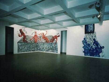 1991. Dipinti murali di Martin Dister sulle pareti della Galleria di via Cusani