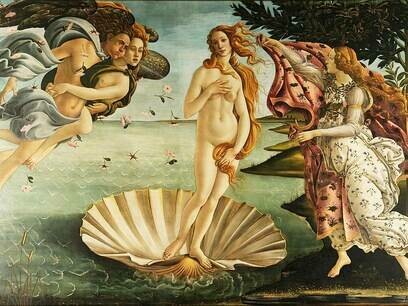 La nascita di Venere di Sandro Botticelli,1485–1486, conservato alla Galleria degli Uffizi, Firenze