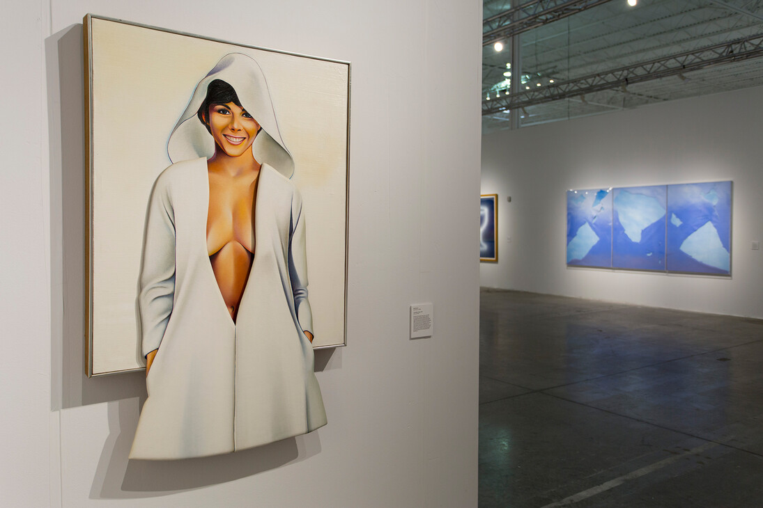 Installation view, Made in California: Selections from the Frederick R. Weisman Art
Foundation, at Mana Wynwood, December 1, 2015. Photo by E. Lee Smith.
[Foreground: Mel Ramos, The White Hood, 1967. Oil on canvas, 47 x 30 ¼ x 1 7/8 in.]