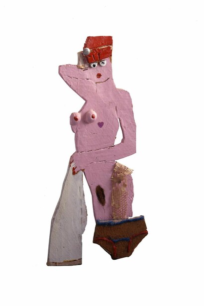 Steve Ashby, Untitled (Pink Woman with Heart and Jockey Shorts), Mixed Media. Collection of Robert A. Roth.