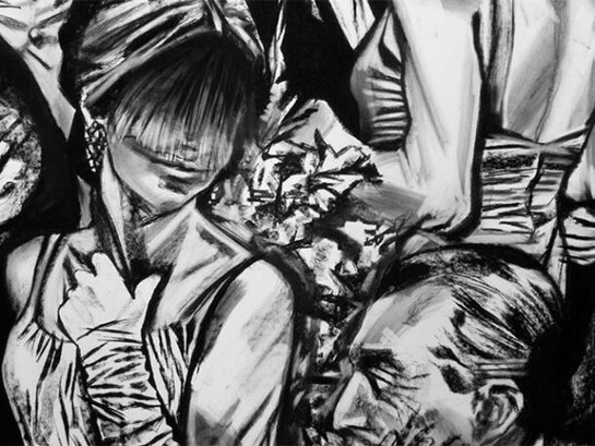 Anna Navasardian, Dinner (detail), Charcoal on Paper, 48 x 80 inches | 122 x 203 cm