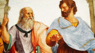 Detalle de Platón y Aristóteles en 'La escuela de Atenas' (1509-1511) de Rafael Sanzio