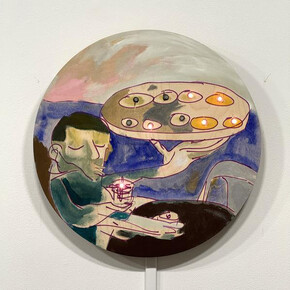 Joey Frank, Binary Clock 6, 2023. Painting, custom hardware, 20”h x 20”w x 2½”d (51½ x 51 x 6½cm). Courtesy of Harkawik Gallery