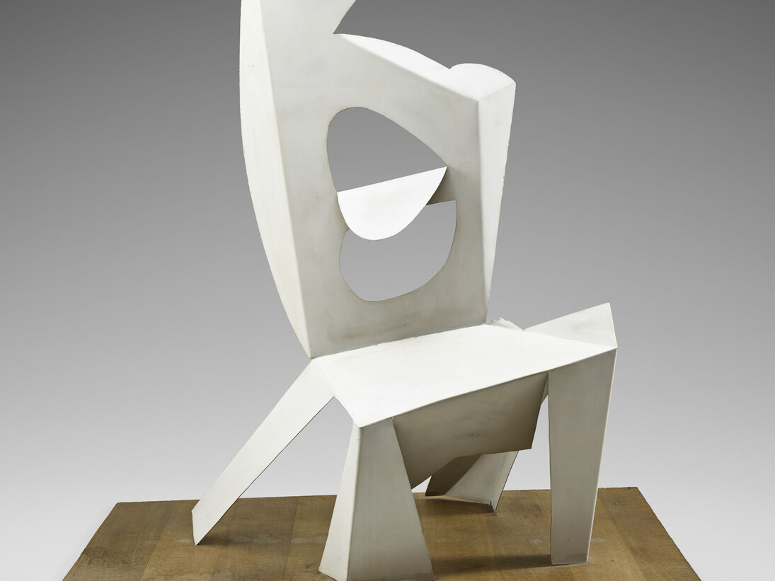 Pablo Picasso (Spanish, 1881–1973), Chair, Cannes, 1961, Painted sheet metal, 45 1/2 × 45 1/16 × 35 1/16 in, (115.5 × 114.5 × 89 cm), Musée national Picasso–Paris © 2015 Estate of Pablo Picasso/Artists Rights Society (ARS), New York