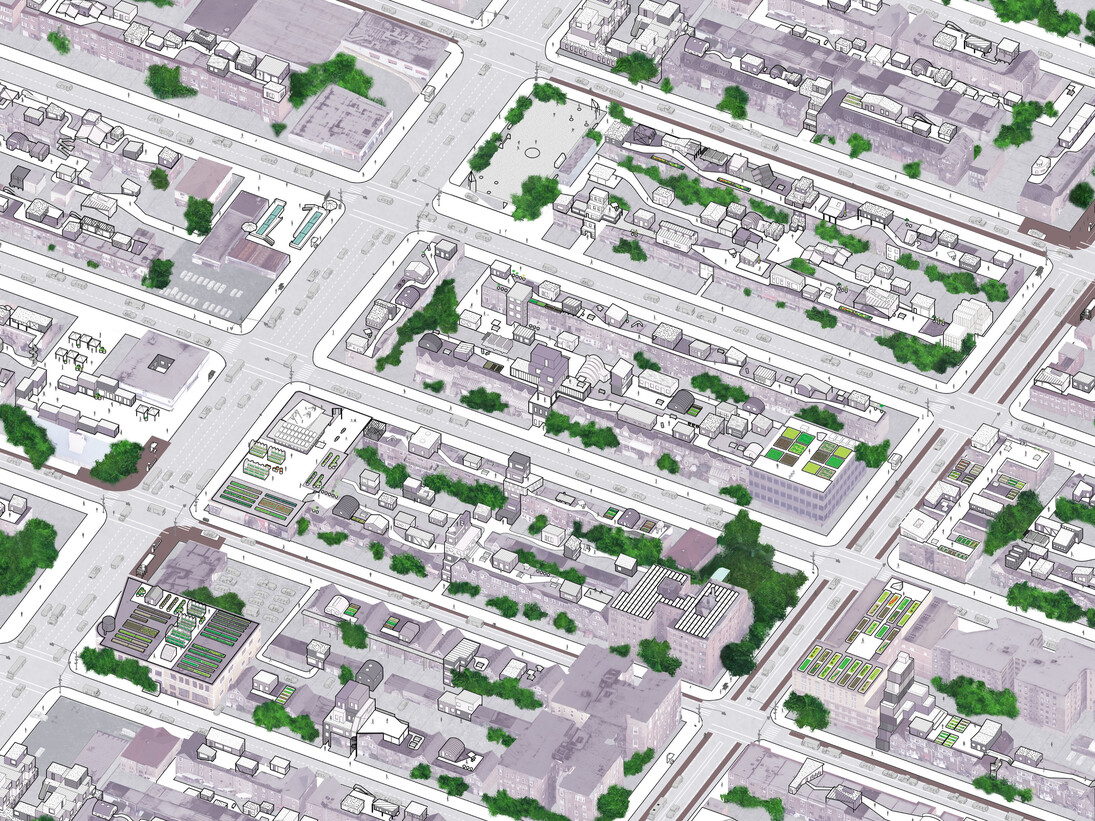 Axonometric view of Queens, New York with Housing Cooperative Trusts and Community Growth Corporations. 2014. Courtesy SITU Studio and Cohabitation Strategies (CohStra)