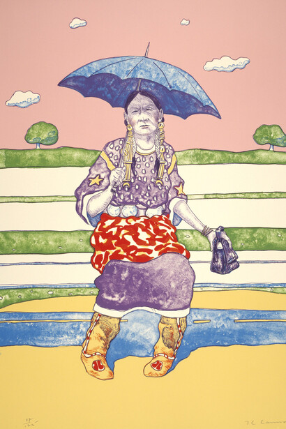 T. C. Cannon, Waiting for the bus (Anadarko Princess), 1977. Courtesy of SAAM