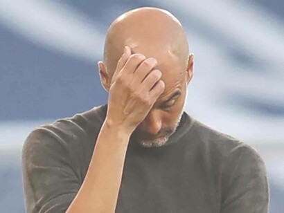 Manchester City manager Pep Guardiola scratching his head at what is happening to the club