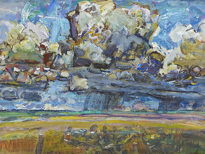 Duncan Shanks, Storm Clouds - Crossford, 2012, acrylic on paper, 70.5 x 49.5 cm, Photograph: John McKenzie