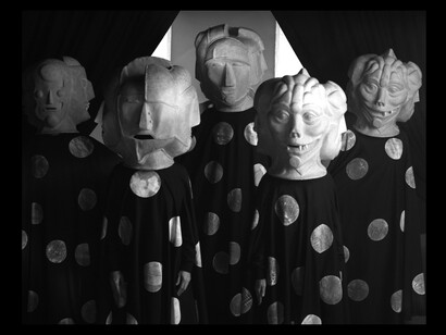 Marcel Dzama, Still for“Une danse des bouffons (or A jester’s dance)”, 2013, Video projection, 1:18 min, black and white, sound. Courtesy David Zwirner, New York/London