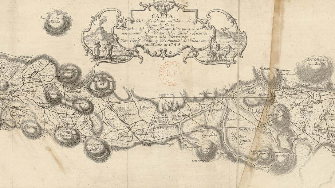 Carta de la meridiana medida en el reino de Quito de orden del Rey nuestro Señor para el conocimiento del valor de los grados terrestres y figura de la tierra  por don Jorge Juan y don Antonio de Ulloa (detalle)