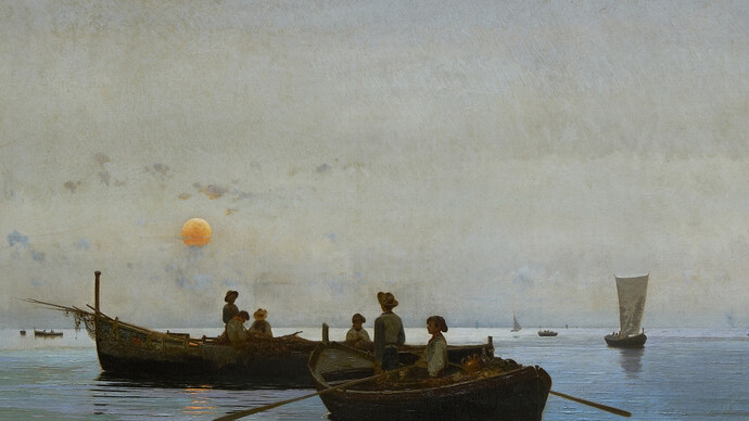 Francesco Lojacono, Pescatori di telline 1889 ca, olio su tela. Courtesy Galleria Beatrice, Palermo