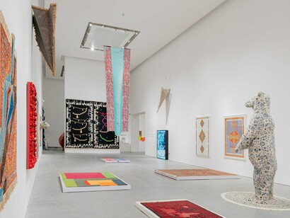 Installation View, Carpets of Eden, Gardens of Fantasy, 2024. Courtesy of Leila Heller Gallery