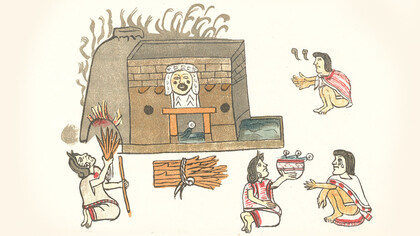 Pictografía de un temazcal azteca en el Códice Magliabechiano, siglo XVI