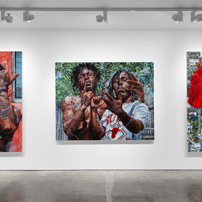 It Is What It Is, group exhibition featuring Xavier Daniels, Lynthia Edwards, Marcus Jansen, Frank Morrison, DaaPo Reo, Terron Cooper Sorrells, Phyllis Stephens, Michael Vasquez, exhibition view. Courtesy of Richard Beavers Gallery, New York