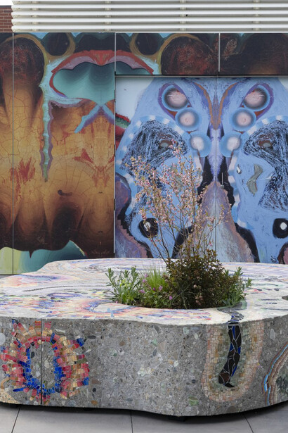 Kerstin Brätsch, Fossil psychics (Stucco marmo), exhibition view. Courtesy of Aspen Art Museum