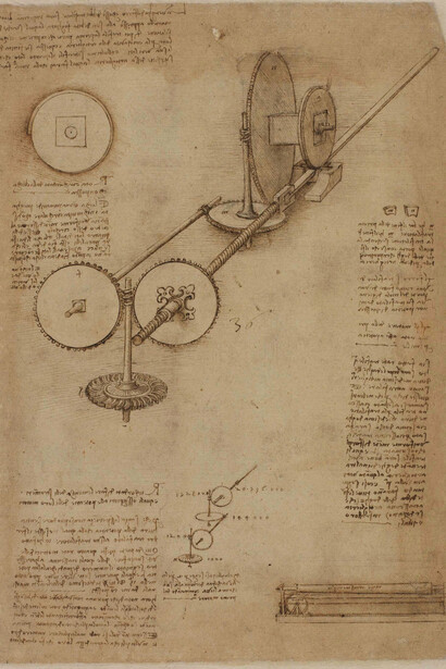 Leonardo da Vinci, macchina per trafilare le doghe di cannone, f. 10, Codice Atlantico