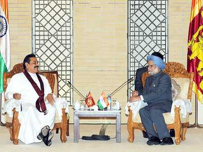 The Prime Minister, Dr. Manmohan Singh meeting the former of the Democratic Socialist Republic of Sri Lanka, Mr. Mahinda Rajapaksa, on the sidelines of the third Summit of the Bay of Bengal Initiative for Multi-Sectoral Technical and Economic Cooperation (BIMSTEC), at Nay Pyi Taw, in Myanmar