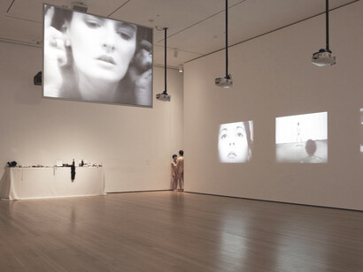 An installation view capturing the exhibition 'Marina Abramović: The Artist is Present,' photographed by Jonathan Muzikar