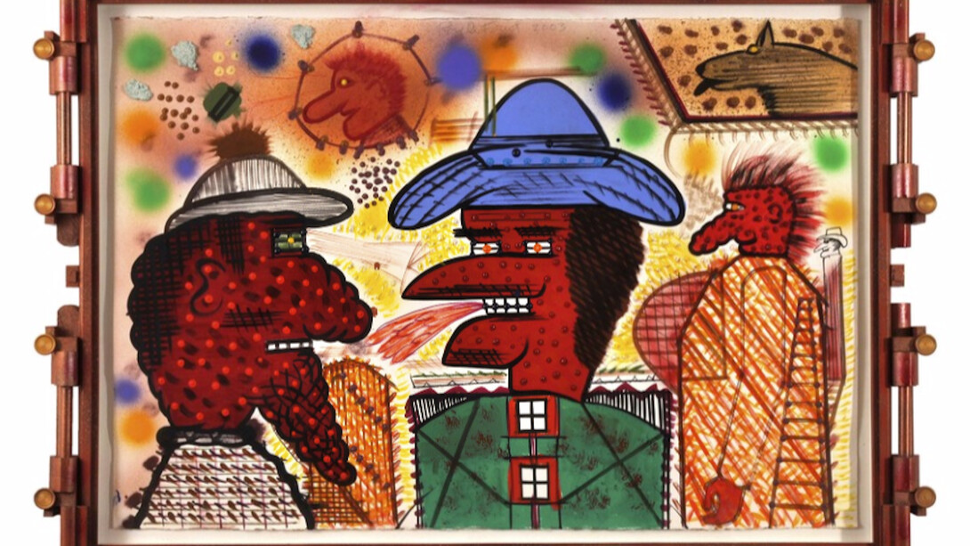 Untitled, 2003, mixed media on paper with artist designed frame, 39 x 52 1/2 x 3 1/4 inches.  Courtesy of Brian Gross Fine Art