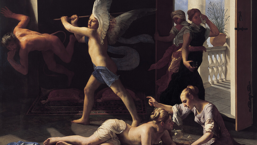 Guido Cagnacci, "The Repentant Magdalene", ca.  1660 – 63. Oil on canvas, 90 ¼ x 10 ¾ in. (229.2 x 266.1 cm). Norton Simon Museum, Pasadena 