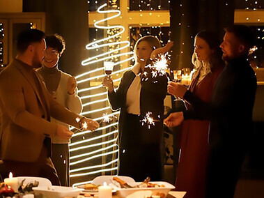 The warmth of Christmas Eve embraces the family, creating a scene of pure joy, celebration, and tranquility as they come together in shared happiness