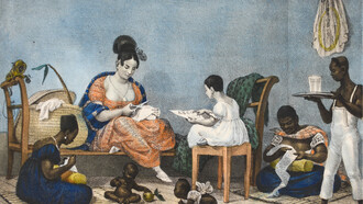 Jean-Baptiste Debret, pintor francés (1768 — 1848) "Una dama de fortuna ordinaria en su hogar en medio de sus hábitos diarios"