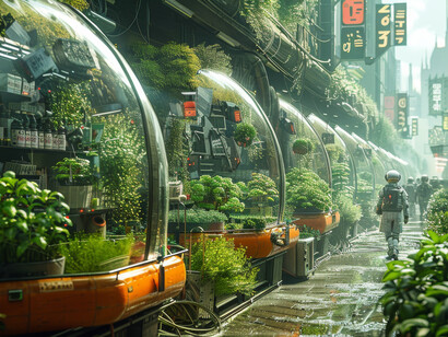 La nature et la technologie fusionnées dans un paysage utopique