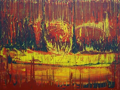 Luisa Prior. Cidade de fogo. Acrilico sobre tela.  90 x 70 cm