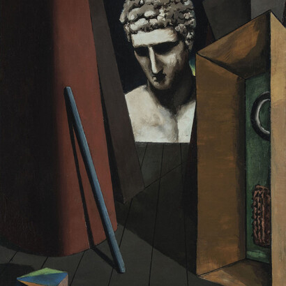 Giorgio de Chirico, Malinconia ermetica, 1919, Olio su tela, 62 x 49,5 cm, Musée d’Art Moderne de la Ville de Paris © Musée d’Art Moderne / Roger-Viollet © G. de Chirico by SIAE 2019
