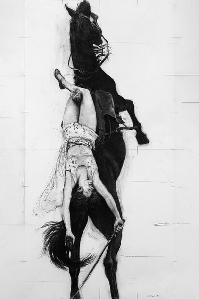 Joël Person, Robes cabrées 2, 148x76, fusain sur papier, 2020