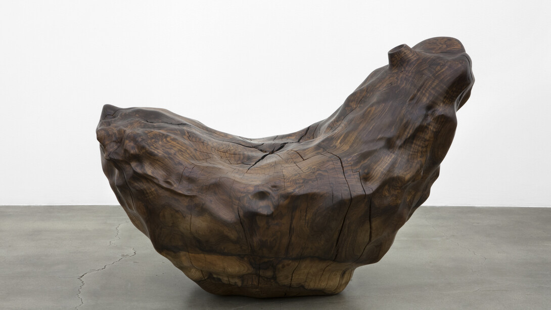 Alma Allen, Not Yet Titled, 2014, Claro walnut, 35 x 32 x 52 inches. Courtesy of the artist and Blum & Poe