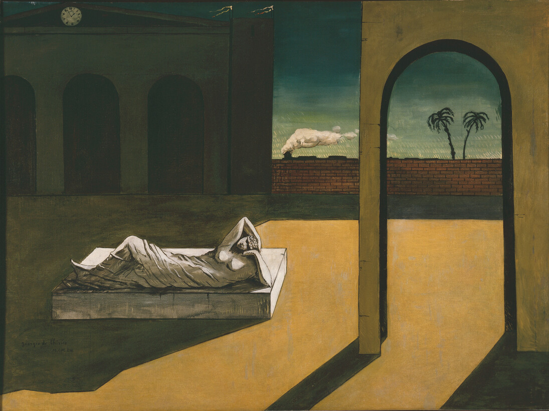 Giorgio de Chirico, La ricompensa dell'indovino [The Soothsayer's Recompense)], 1913. Oil on canvas, 135.6 x 180 cm; 53 3/8x 79 7/8in. Philadelphia Museum of Art: The Louise and Walter Arensberg Collection, 1950. © 2016 Artists Rights Society (ARS), New York / SIAE, Rome.Courtesy of thePhiladelphia Museum of Art.