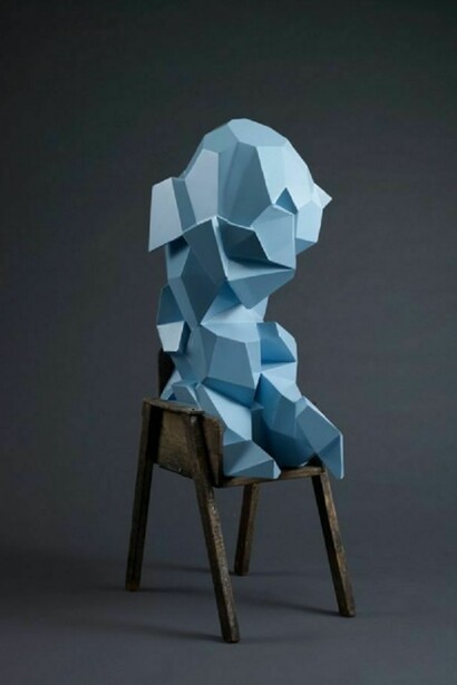 "The Crystalline Baby (Fletcher)", 2011. Fabricated steel with automotive finish on found handmade baby chair. 48 x 20 x 18 inches, 2011